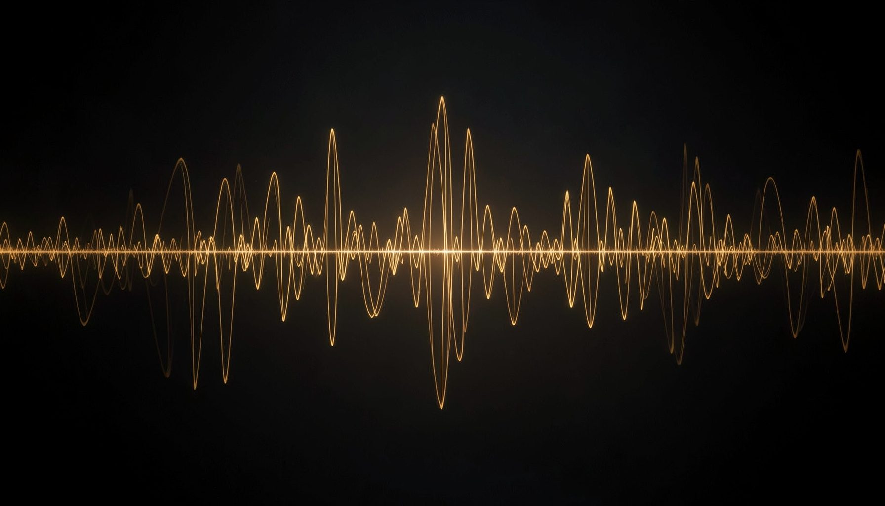 Abstract soundwave visualization in deep charcoal and warm amber tones, suggesting electronic music waveforms against a dark atmospheric background